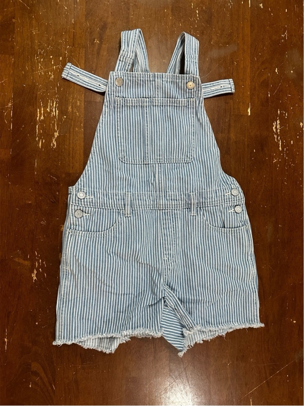 Old Navy Blue and White Striped Short Denim Overalls